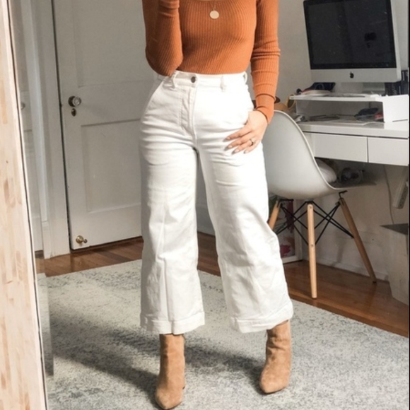 Everlane Denim - Everlane White Wide Leg Crop Jeans